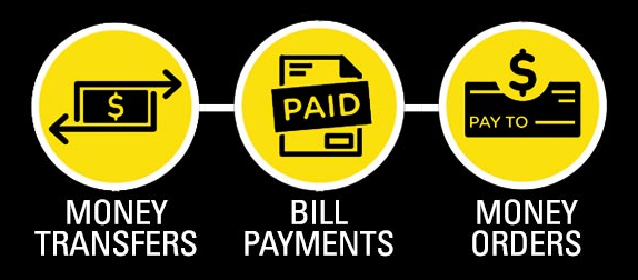 A black and yellow graphic with three different types of payments.
