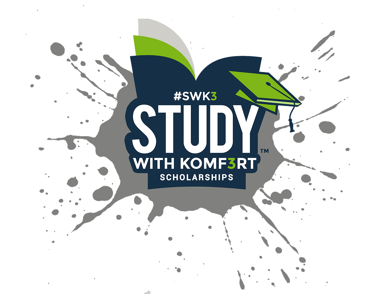 A black and white logo with some green paint