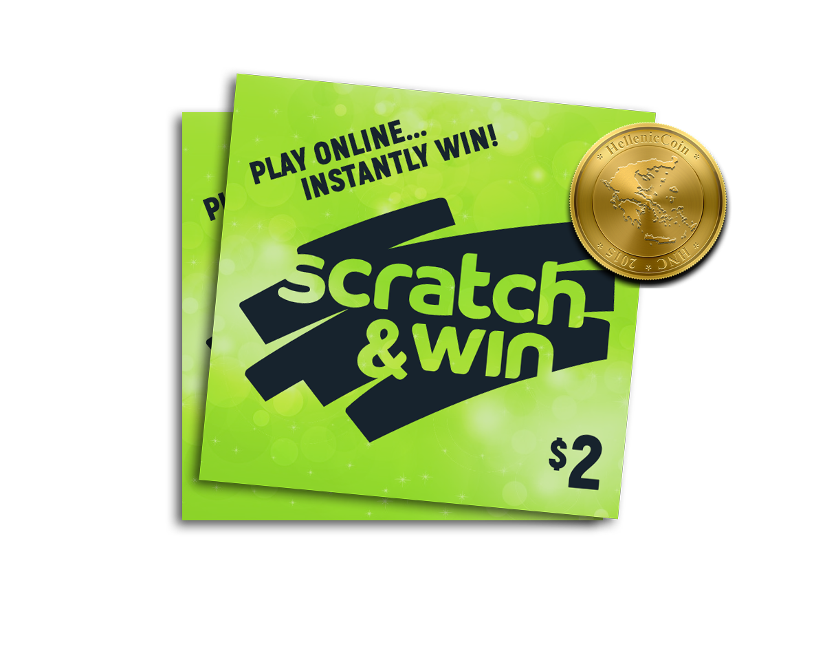 A scratch and win card with a coin